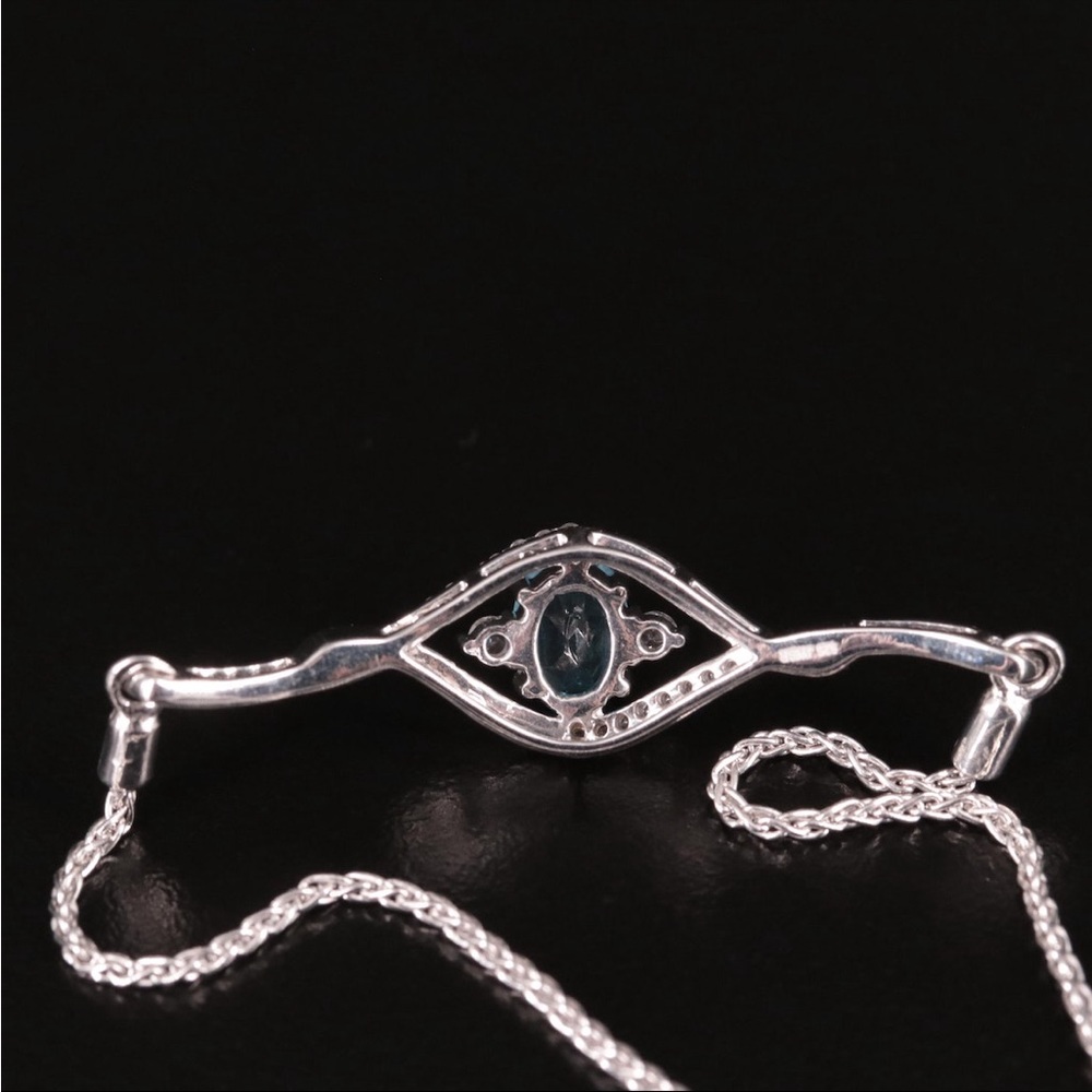 3 PIECES-Blue & White Topaz 925 Strlng Silver Necklace, Bolo Bracelet & Earrings - Picture 7 of 8